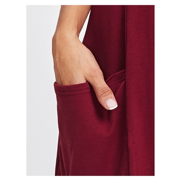 Burgundy Red Long Sleeve Side Pockets Shift Dress - Picture 2 of 6